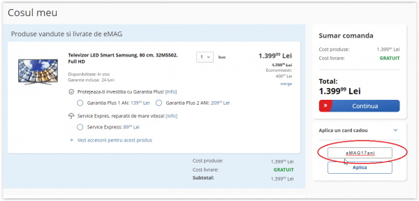 Aplica voucher cadou de reducere PM