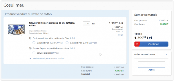 Vizualizare cos de cumparaturi pentru comanda online